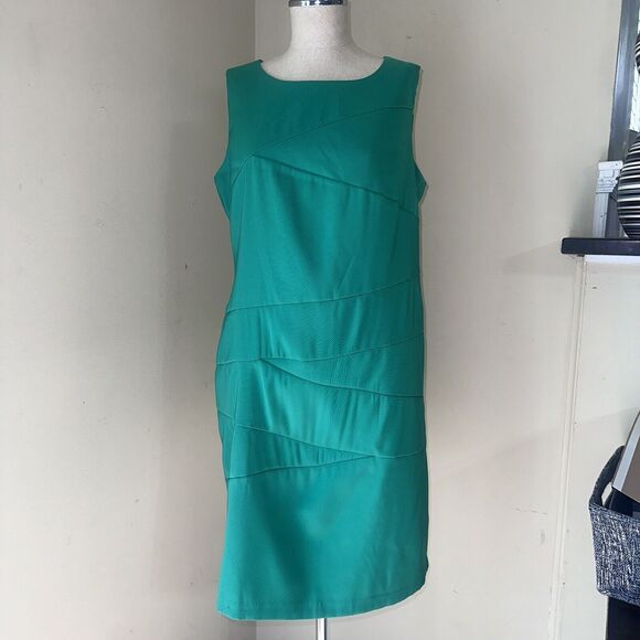 AB Studio Classic Kelly Green Sleeveless Stretch Sheath Dress Sz 14 EUC - Picture 1 of 12